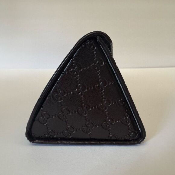 Gucci Triangle Brown Leather Eyeglasses Sunglasses Snap Closure Case Luxury - Picture 2 of 8